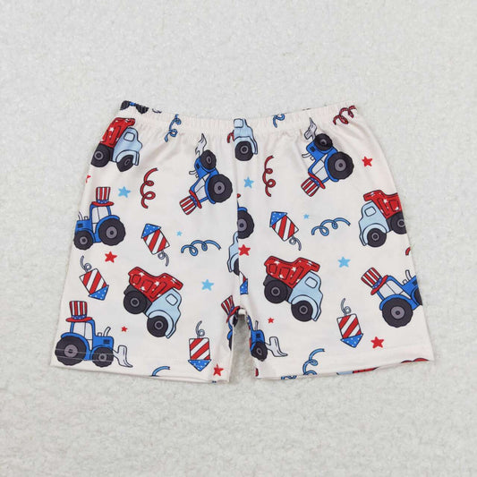 SS0257 4th of July Star tractor beige shorts