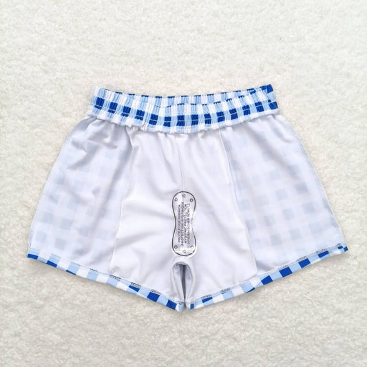 S0232 Blue and white checkered swim trunks for boys