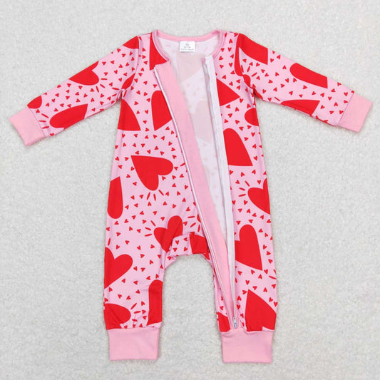 LR0839 Valentine's Day Love Pink long sleeve zipper onesie