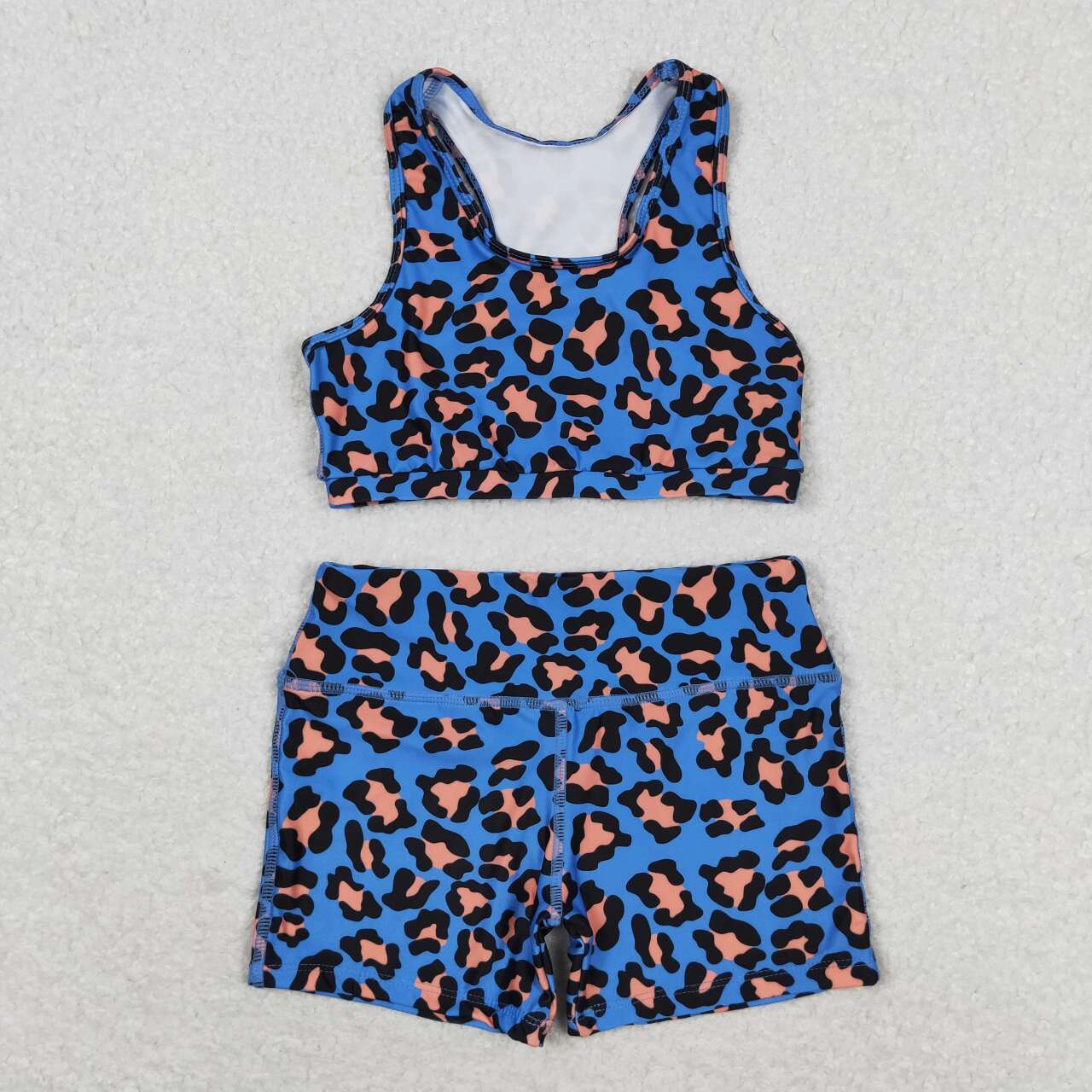 GT0517+ SS0214 Blue-orange leopard print sleeveless top and shorts yoga suit