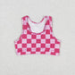 GT0521+ SS0218 Pink plaid sleeveless top and shorts yoga suit