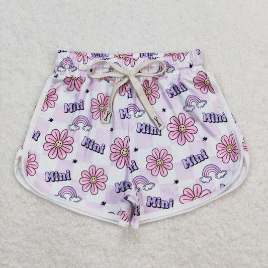 SS0171 Girls floral purple and white plaid shorts
