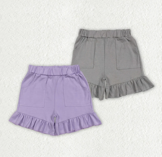 Sibling Baby Girls Lavender Grey Pockets Summer Cotton Ruffle Short Bottoms 7.5