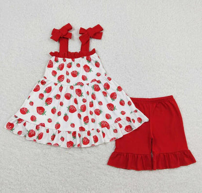 Baby Girls Strawberry Sibling Sister Rompers Outfits Clothes Sets