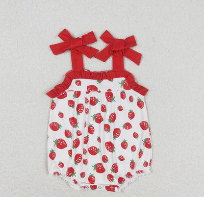 Baby Girls Strawberry Sibling Sister Rompers Outfits Clothes Sets