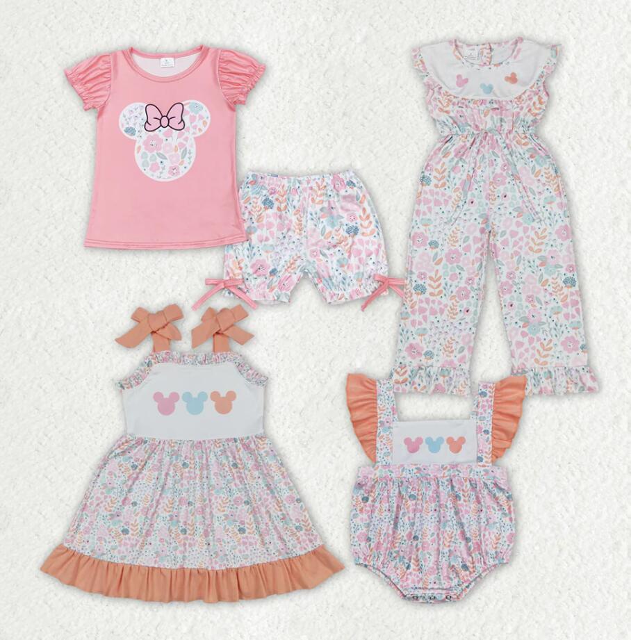 Baby Girls Pink Floral Mouse Shirt Sibling Designs Clothes Sets