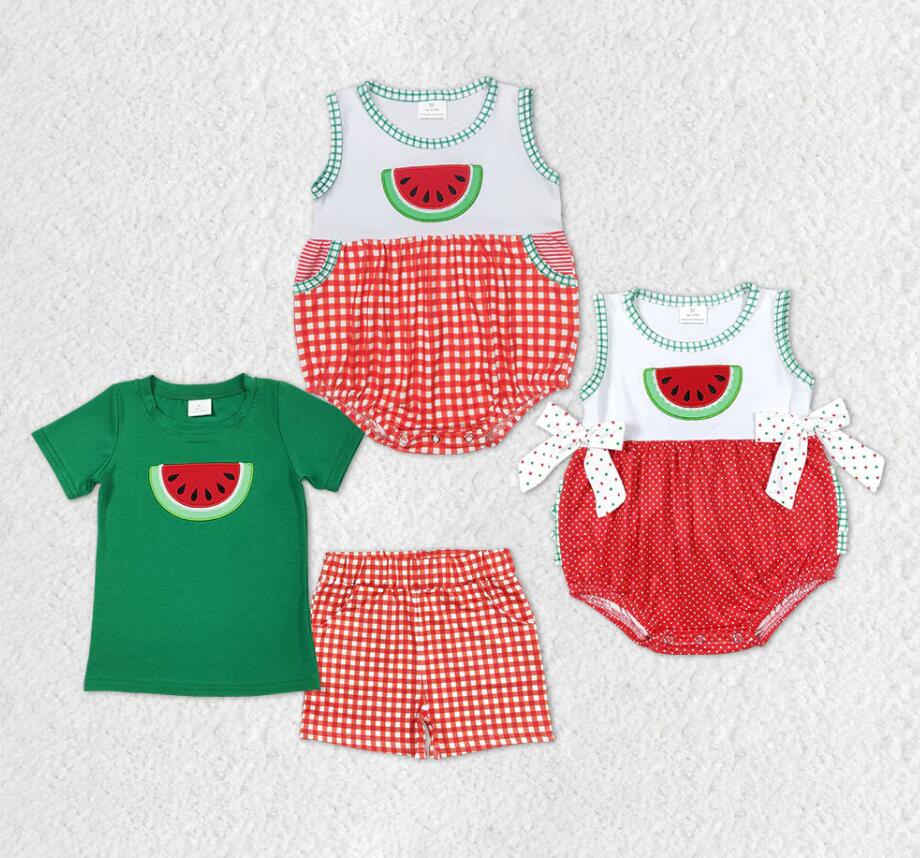 Baby Boys Watermelon Sibling Summer Rompers Clothes Sets