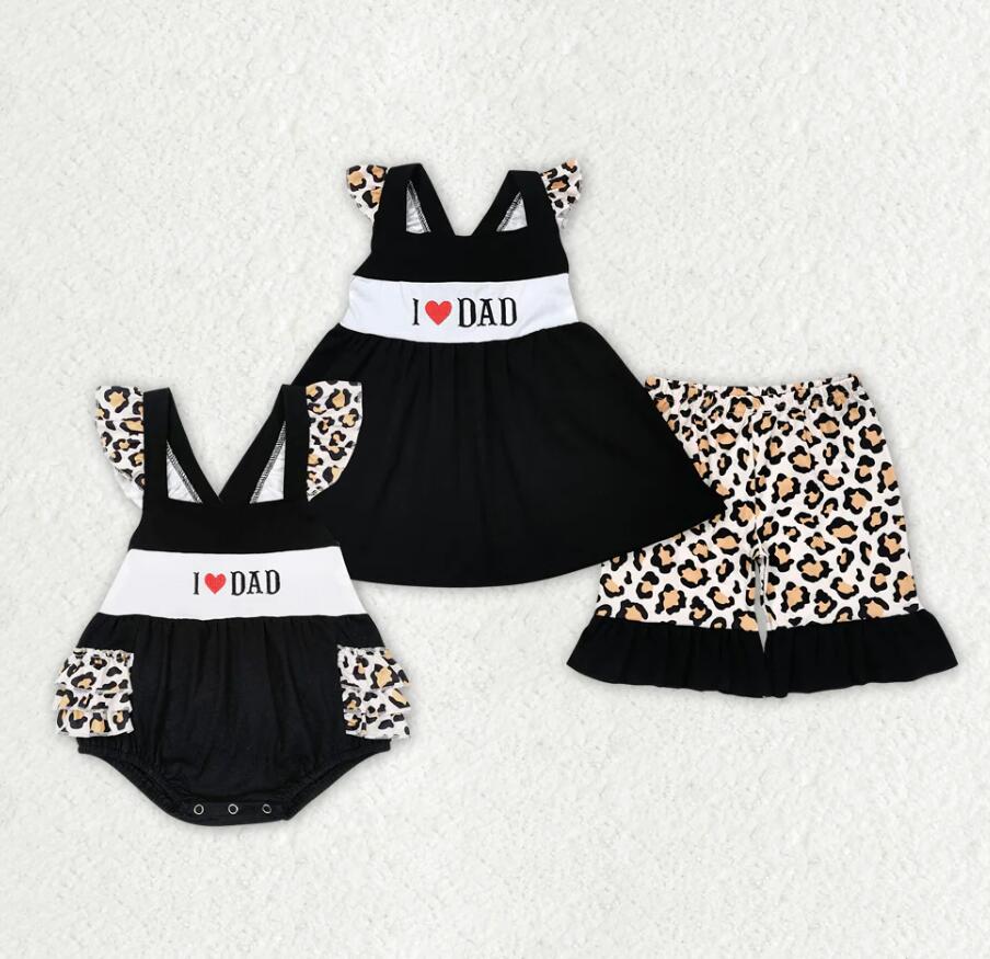 Baby Girls Black I Love Dad Sibling Rompers Clothes Sets