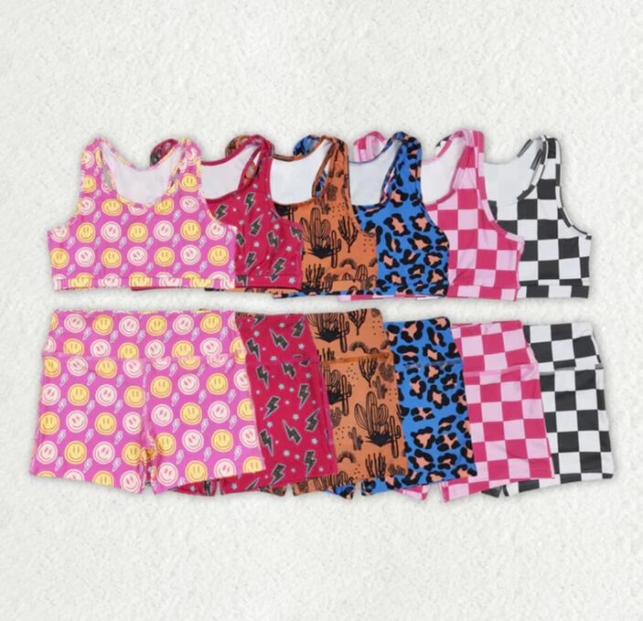 RTS Baby Girls Western Sports Crop Tops Shorts Sibling Clothes Sets bike shorts sets