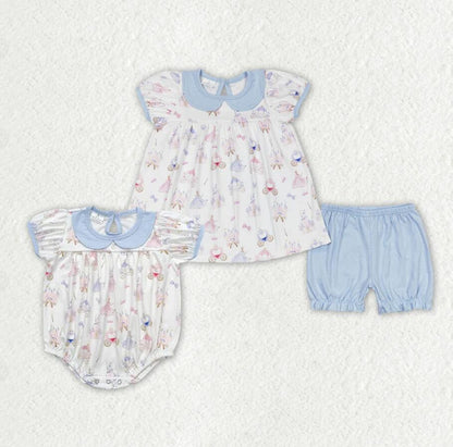 Baby Girls Princess Castle Sibling Rompers Clothes Sets