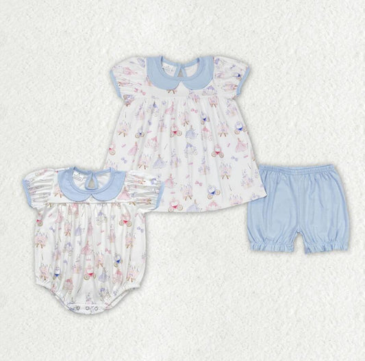 Baby Girls Princess Castle Sibling Rompers Clothes Sets