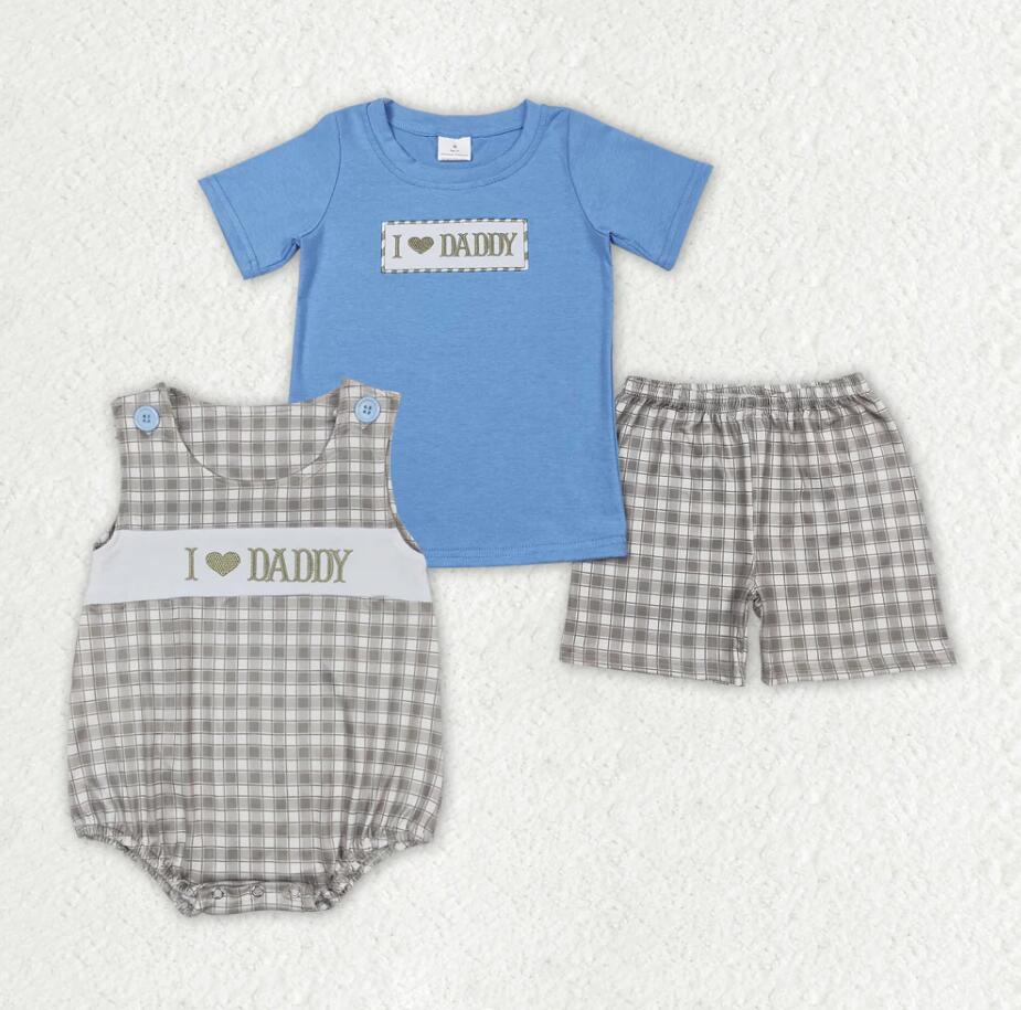 Baby Boys Blue I Love Daddy Sibling Brother Romper Clothes Sets