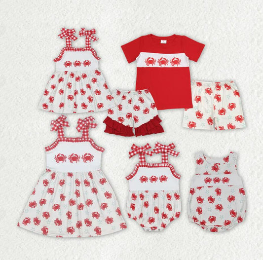 Baby Girls Boys Crabs Sibling Ruffle Shorts Rompers Clothes Sets