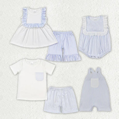 Baby Girls Boys Toddler White Stripes Sibling Rompers Clothes Sets