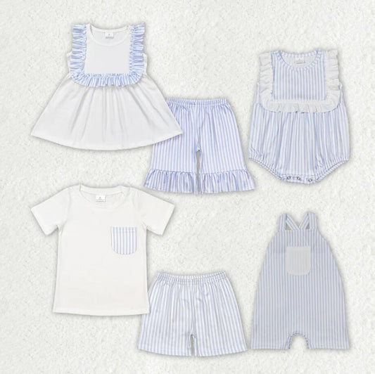 Baby Girls Boys Toddler White Stripes Sibling Rompers Clothes Sets