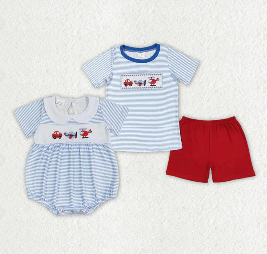 Baby Boys Blue Stripes Transpotation Sibling Brother Clothes Sets