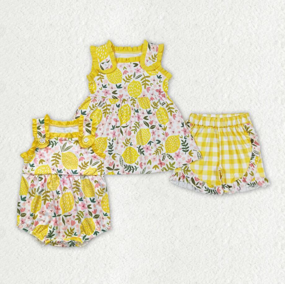 Baby Girls Lemon Flowers Sumer Sibling Sister Clothes Sets