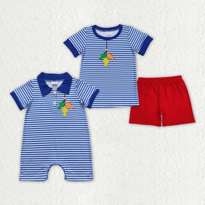 Baby Boys Fishing Blue Stripes Sibling Brother Summer Clothes Sets