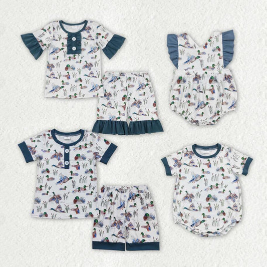 Baby Boys Girls Ducks Sibling Sister Brother Rompers Pajamas Clothes Sets