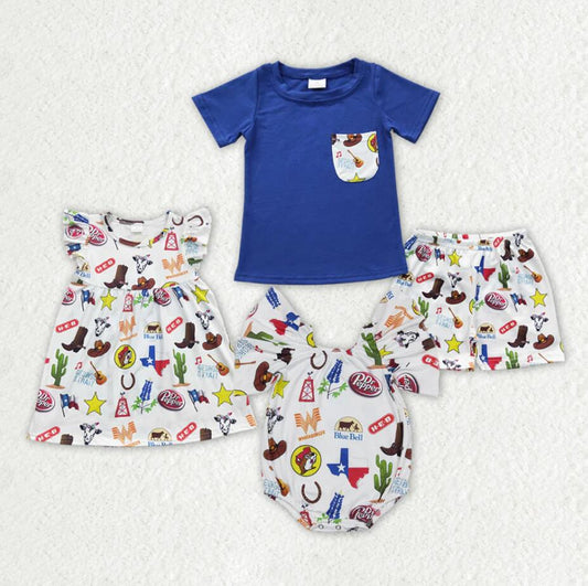 Baby Boys Western Sibling Sister Texas Rompers Dresses Outfits Sets