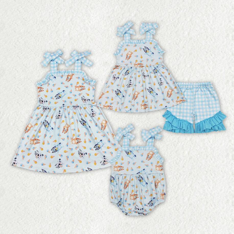 Baby Girls Straps Dogs Sibling Sister Summer Clothes Sets
