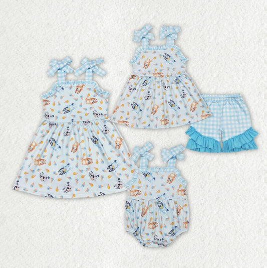 Baby Girls Straps Dogs Sibling Sister Summer Clothes Sets