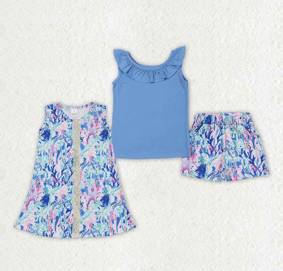 Baby Girls Shirt Top Water Flowers Shorts Dresses Sibling Clothes Sets