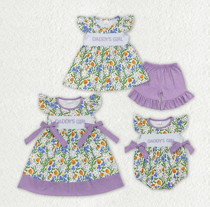 Baby Girls Daddy's Girl Purple Flowers Sister Sibling Clothes Sets