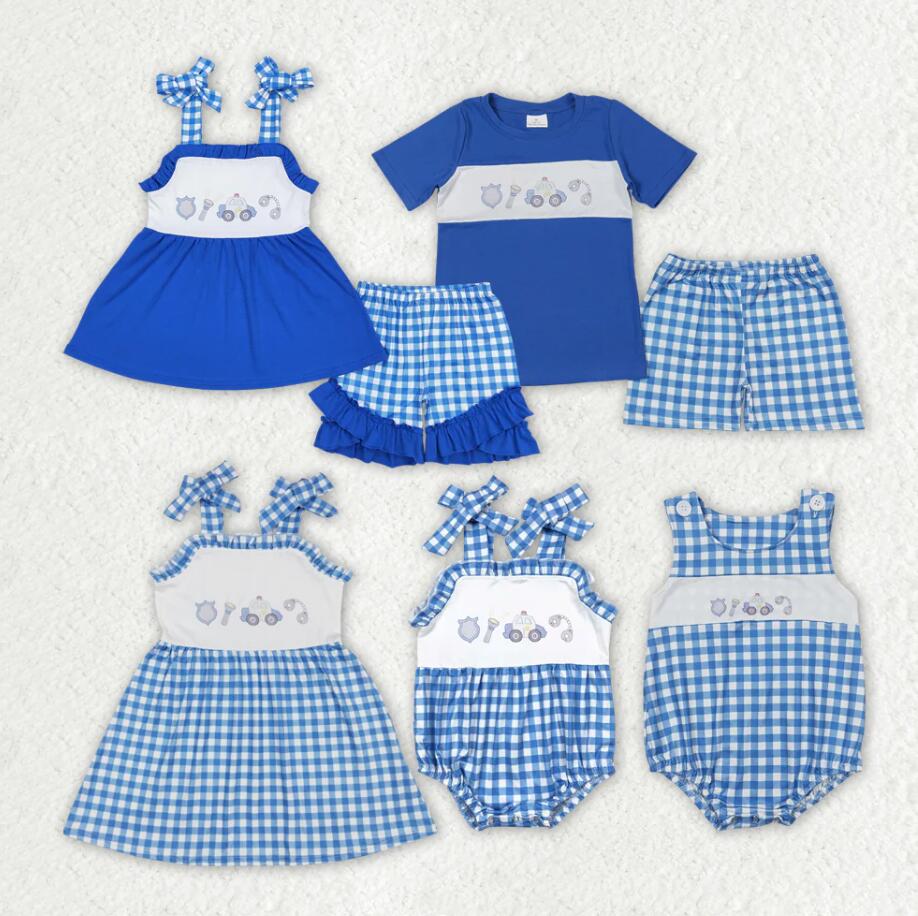 Baby Girls Police Blue Sibling Designs Rompers Outfits Clothes Sets