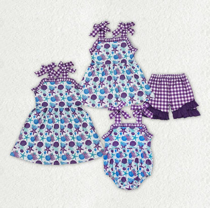 Baby Girls Straps Purple Starfish Sister Sibling Designs Clothes Sets