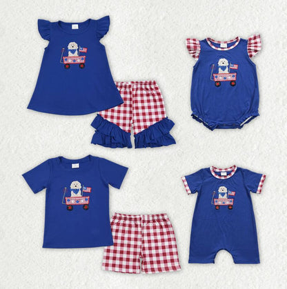 Baby Girls July 4th Dog Flag Sister Brother Rompers Clothes Sets