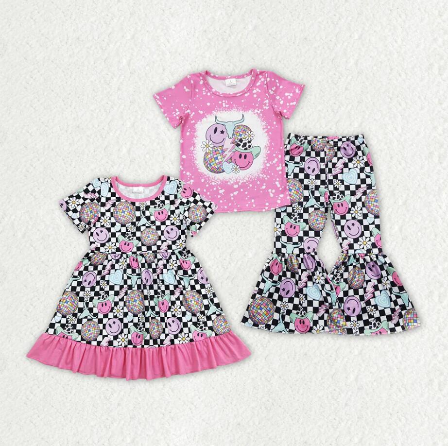 Baby Girls Disco Cow Skull Western Smile Sister Clothes Sets