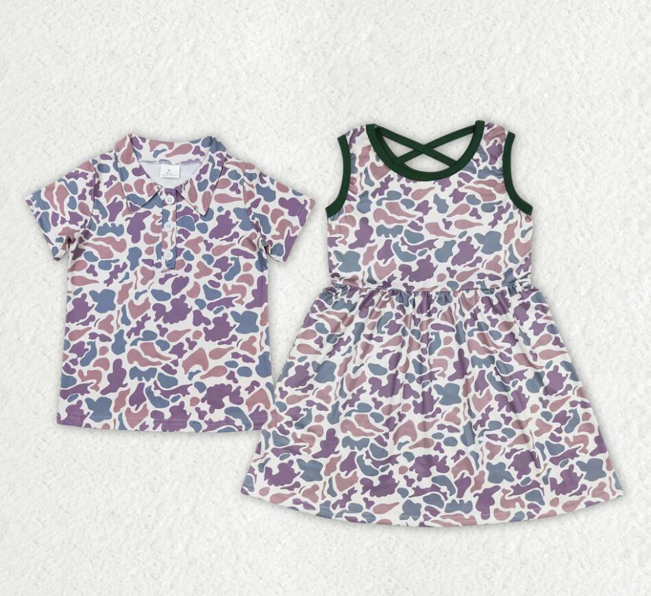 Baby Boys Grey Camo Girls Sibling Dresses Shirts Tops
