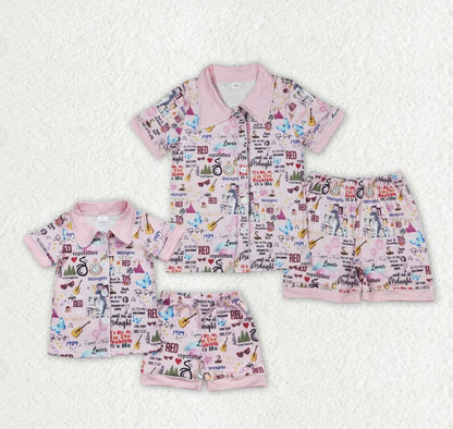 Mommy and Me Baby Girls Sibling Pink Singer Buttons Shirts Shorts Pajamas Clothes Sets