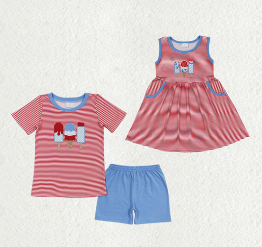 Baby Girls Boys Sibling Popstick 4th Of July Dresses Sets