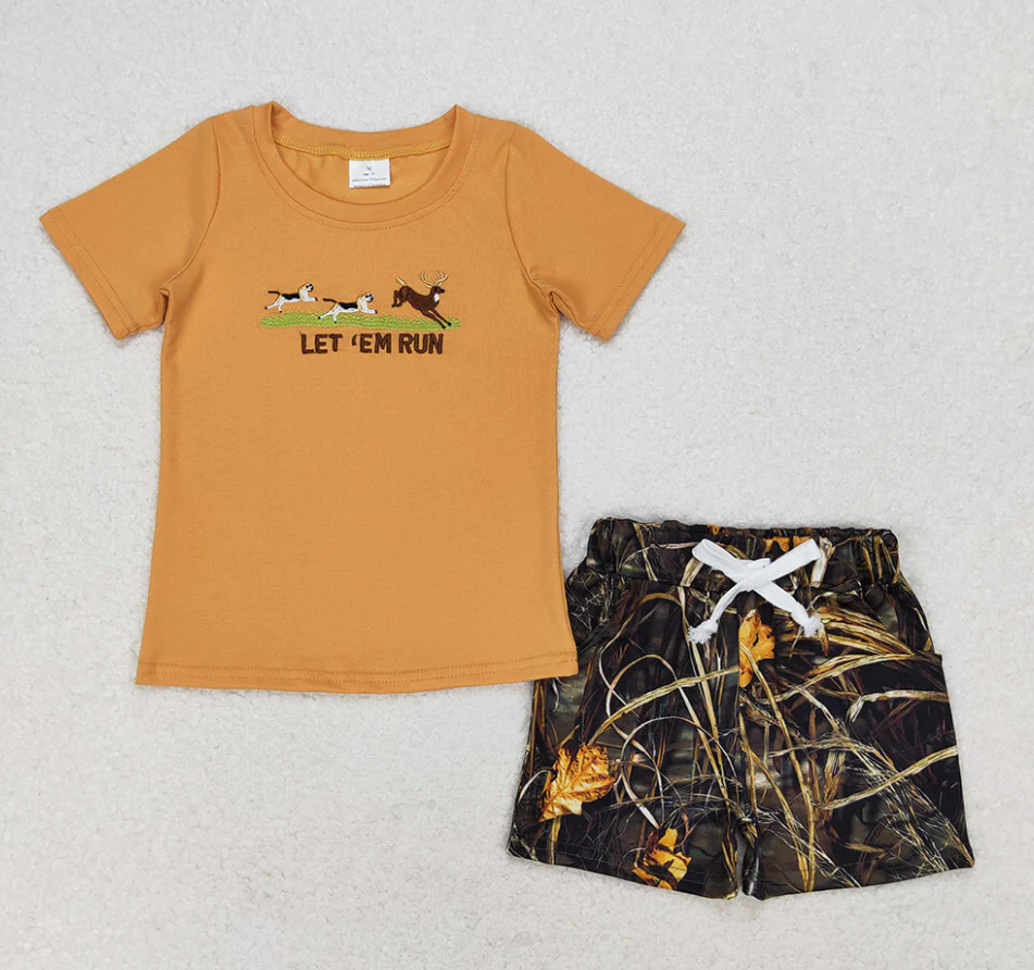 Baby Girls Boys Dog Hunting Deer Sibling Camo Shorts Clothes Sets