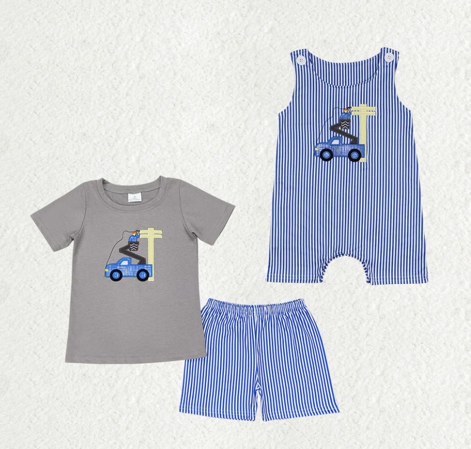 Baby Boys Construction Line Man Sibling Rompers Clothes Sets