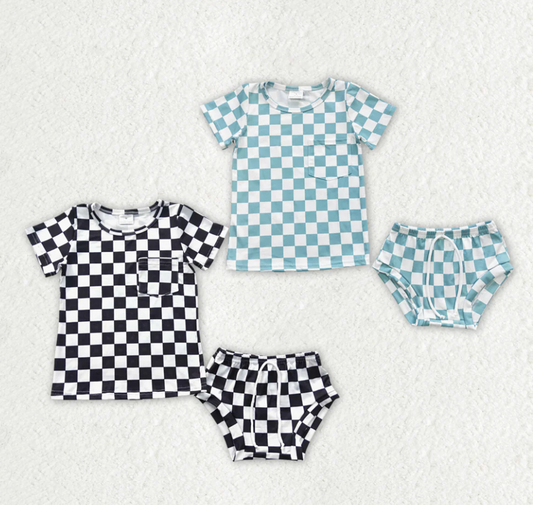 Baby Girls Boys Sibling Checkered Summer Bummie Sets