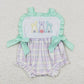 SR0543 Embroidery Three colorful bunny green bow lace purple-yellow checked vest onesie
