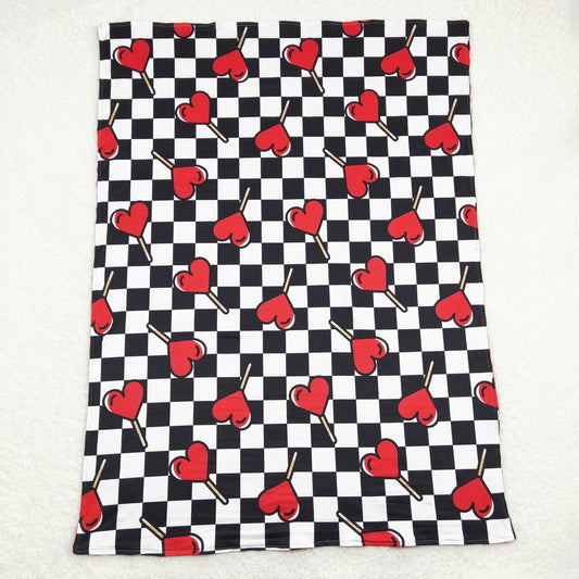 BL0113 red love lollipop black and white plaid red baby blanket