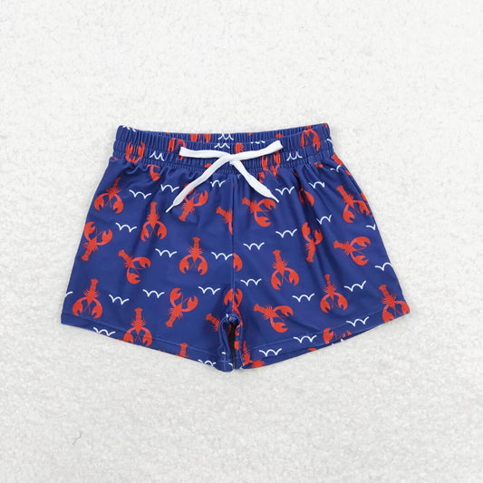 S0270 Red crayfish navy blue swim trunks