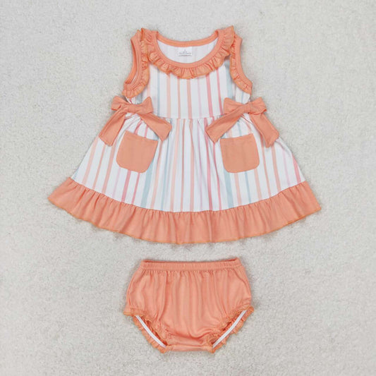 GBO0293 Striped pink-orange lace pocket bow sleeveless briefs suit