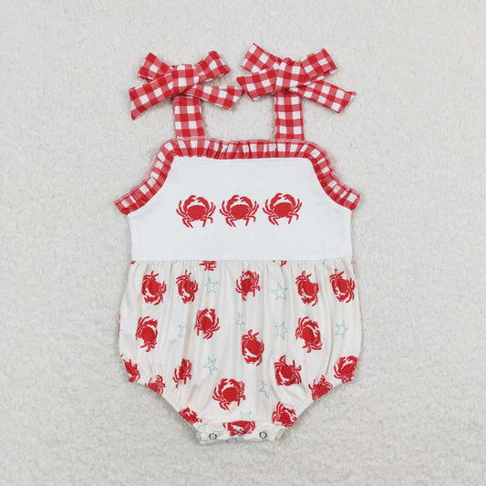 SR1185 Crab Stars Red and white check lace beige halter vest jumpsuit