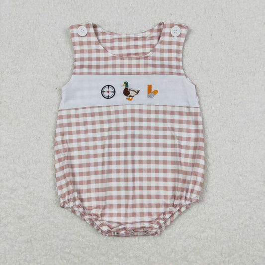 SR1009 Embroidered duck brown short sleeve checked tank top onesie