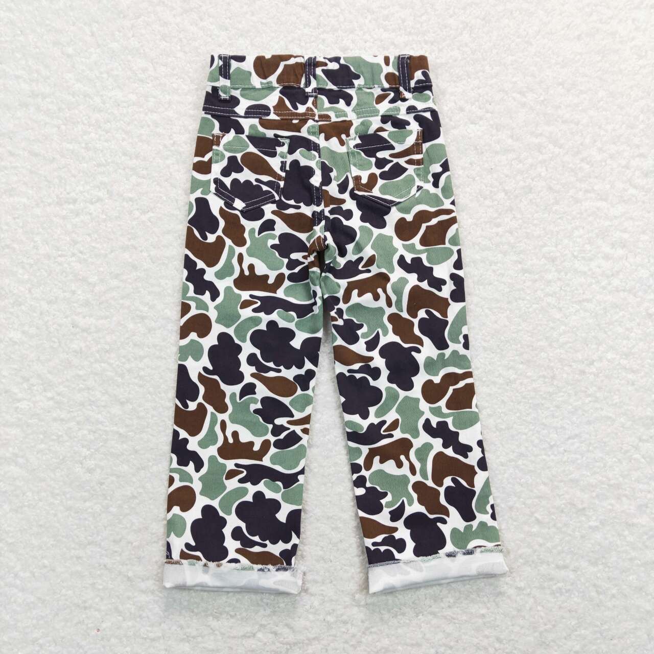 P0413 Brown green camouflage hole Denim trousers