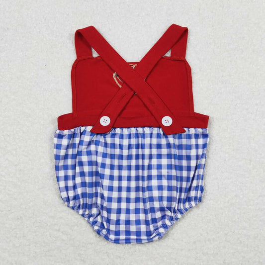 SR0616 Embroidered baseball glove blue and white checkered red vest jumpsuit