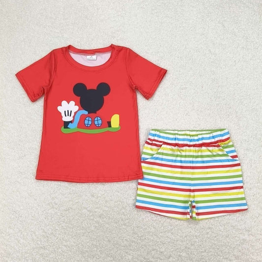 BSSO0786 cartoon red short-sleeved colorful striped shorts suit
