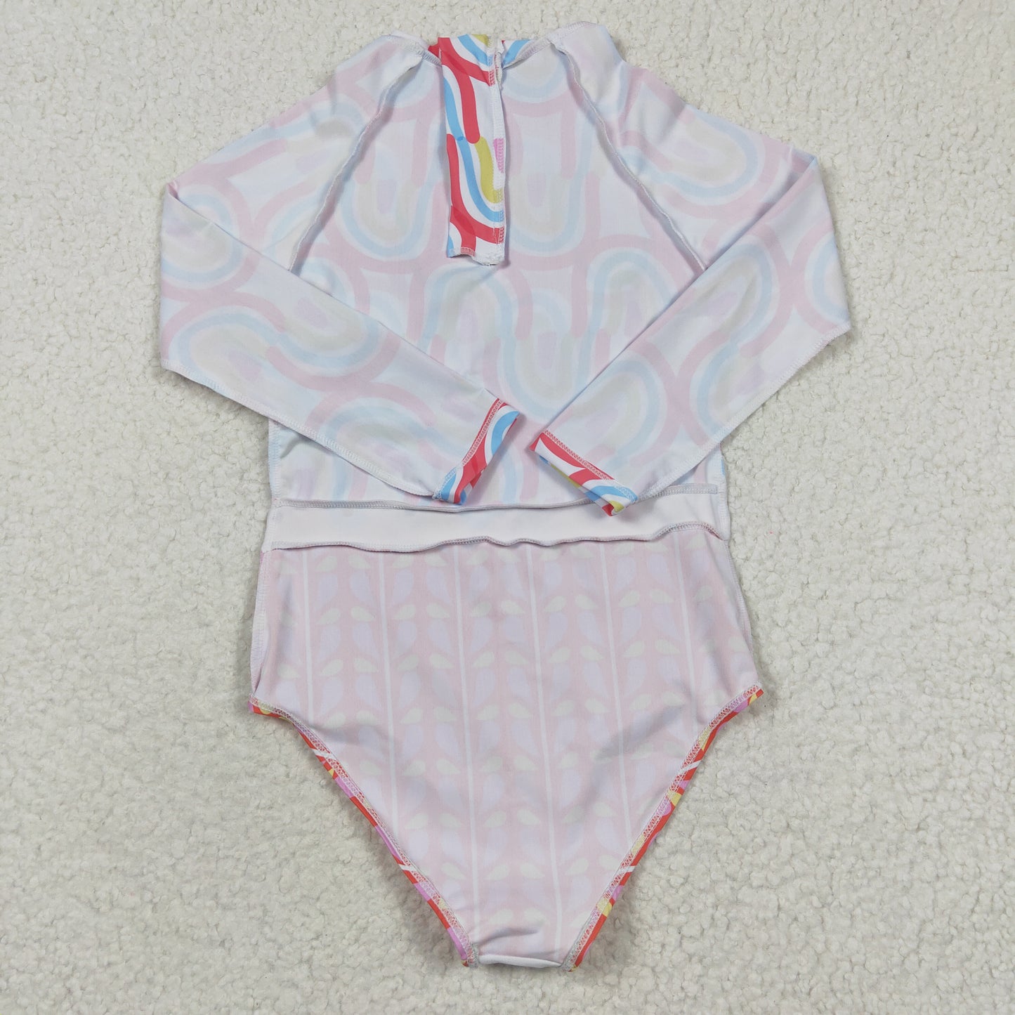 S0116 Rainbow Pink Long Sleeve Swimsuit Set