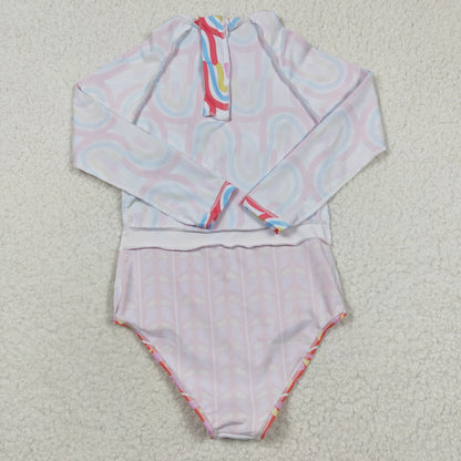 S0116 Rainbow Pink Long Sleeve Swimsuit Set