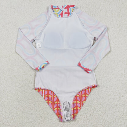 S0116 Rainbow Pink Long Sleeve Swimsuit Set